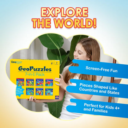 GeoToys GeoPuzzle, World Jigsaw Puzzles, 68 Pc Geography Game & Map Puzzle, Educational Games & Kids Learning Activities, Puzzle Gifts for Children Ages 6-9, Fun Learning Toys for Kids