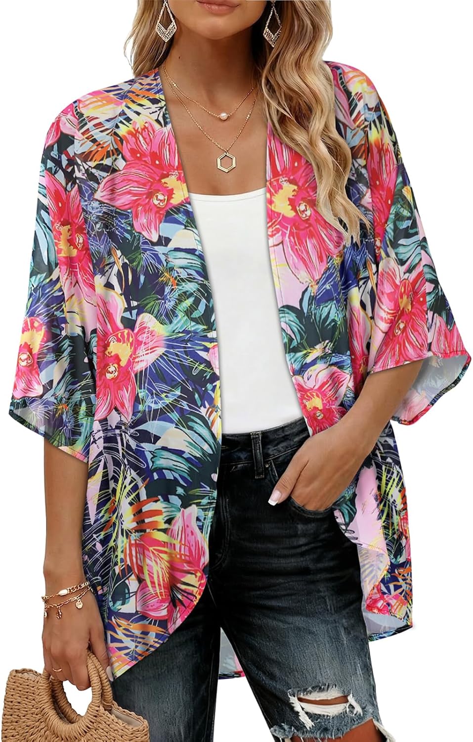 Womens Kimono Cardigans Beach Cover ups Swimwear Puff Sleeve Loose Casual Summer Tops 2026
