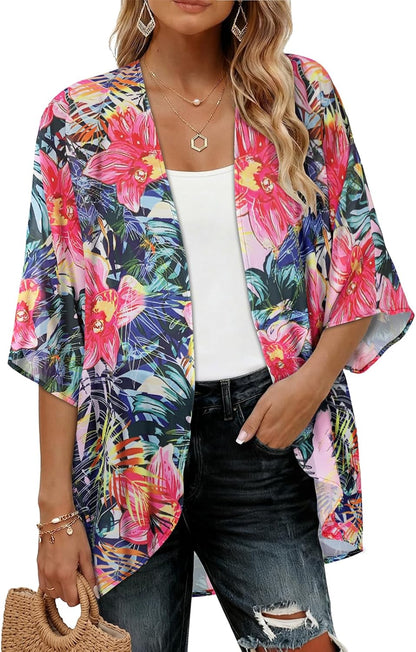 Womens Kimono Cardigans Beach Cover ups Swimwear Puff Sleeve Loose Casual Summer Tops 2026