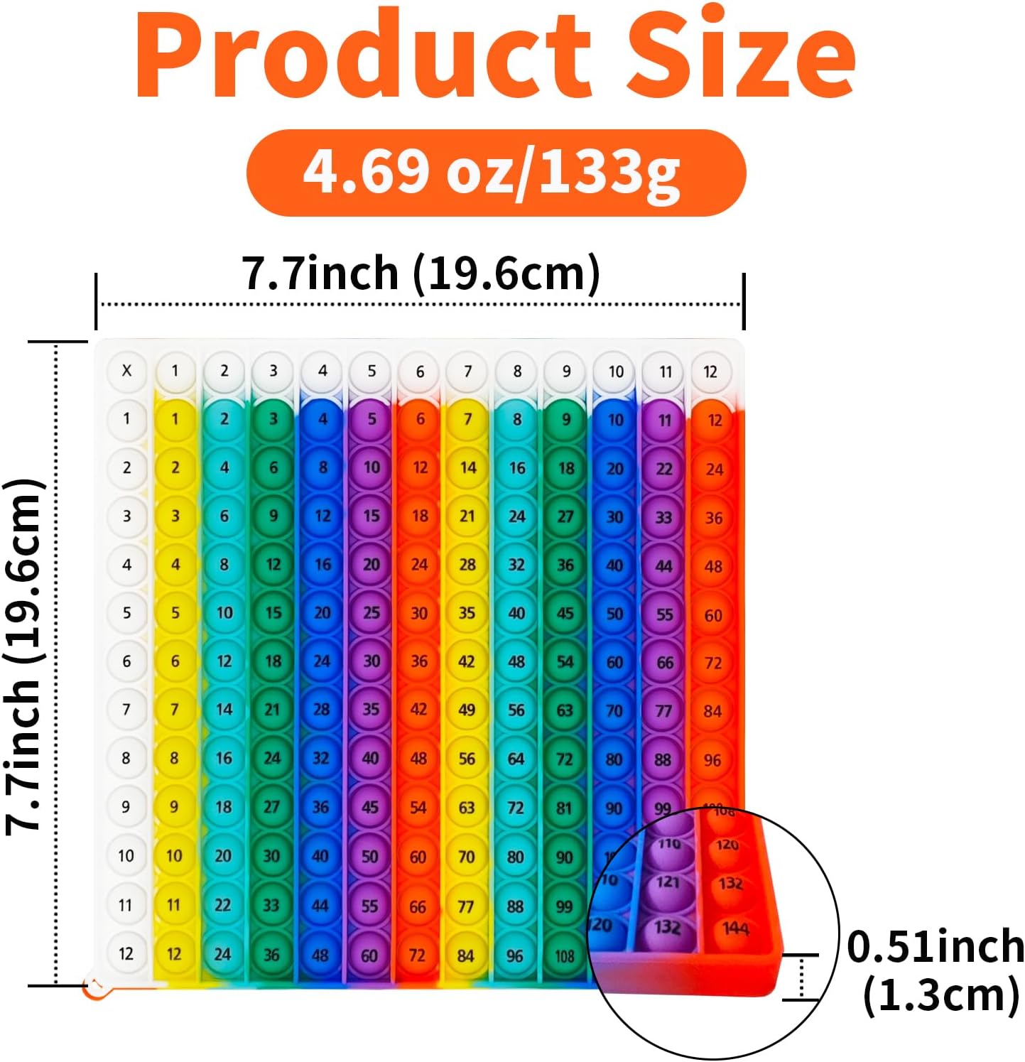 12x12 Multiplication Pop Board - Interactive Math Learning Toy for Kids, Poppable Bubble Sensory STEM Tool, Classroom & Homeschool Multiplication Chart, Stress Relief Game, CPC Certified