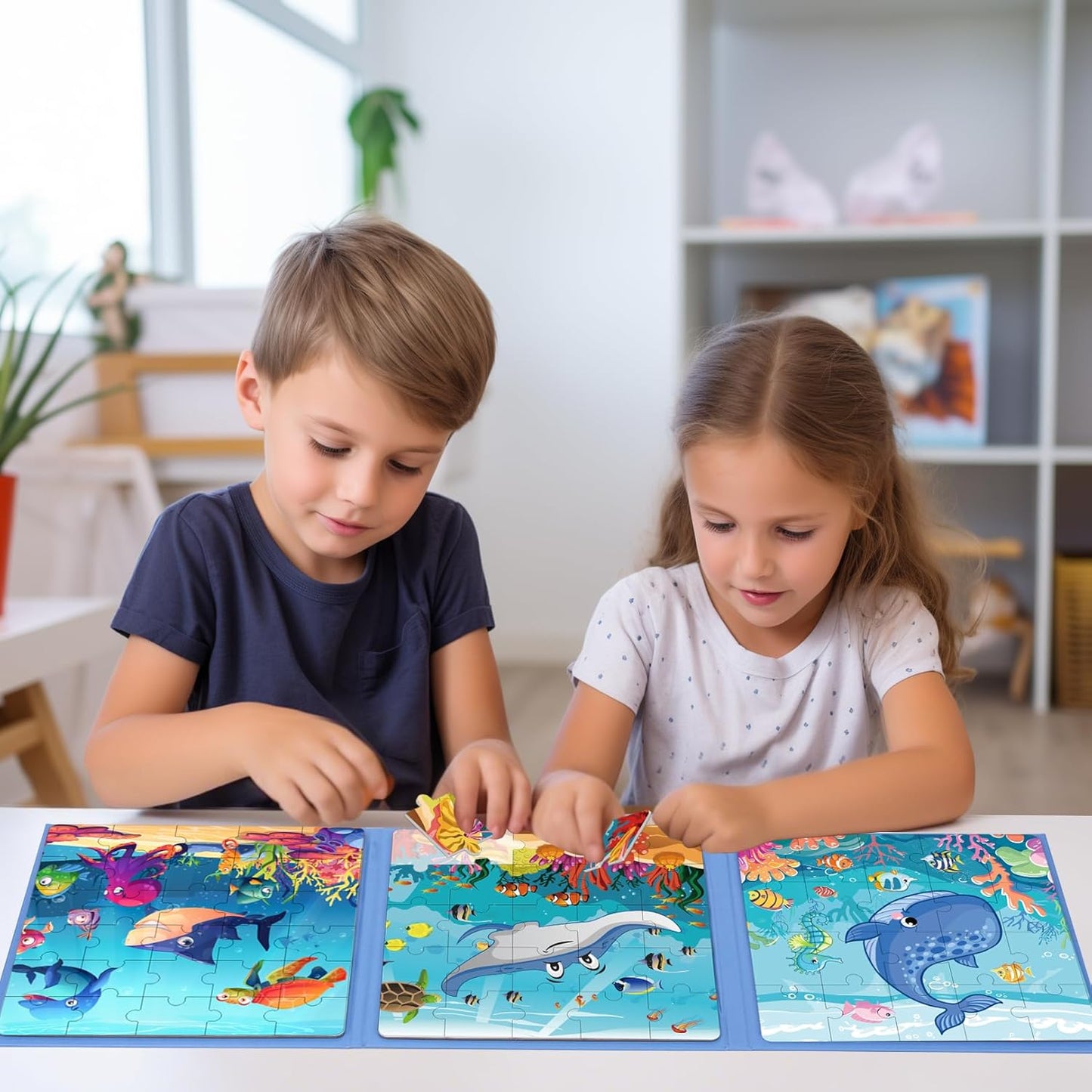 Magnetic Puzzles for Toddlers 3-5, 75-Pieces Travel Toys, Animal Jungle Puzzles Ages 4-6, Educational Learning Magnets, Road Car Trip & Airplane Activities Toys for 3 4 5 6 7 Girls Boys Gift