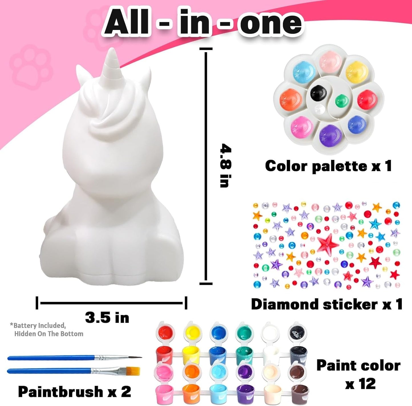 FUNZBO 4.3in Paint Your Own Dinosaur Lamp Kit - Arts and Crafts Supplies Painting for Kids Teens, DIY Night Light Dinosaur Toy for Boy Girl 3 4 5 6 7 8 9 10 11 12 Birthday Gift