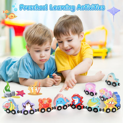Zeoddler Toys for Toddlers, 11 Magnetic Wooden Animals Train Set, Montessori Toys for Toddlers, Preschool Learning Activities for Kids, Birthday Gifts for Boys, Girls