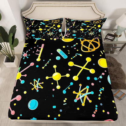 Chemistry Bed Sheets for Kids Teens Girls Boys,Chemical Experiment Fitted Sheet Twin,Science Themed Sheets for Math Lovers,Chemistry Lab Bedding Set,White and Black