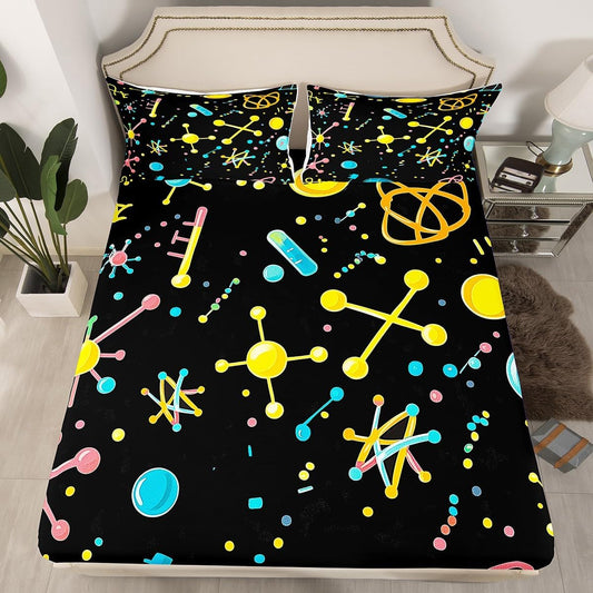 Chemistry Bed Sheets for Kids Teens Girls Boys,Chemical Experiment Fitted Sheet Twin,Science Themed Sheets for Math Lovers,Chemistry Lab Bedding Set,White and Black