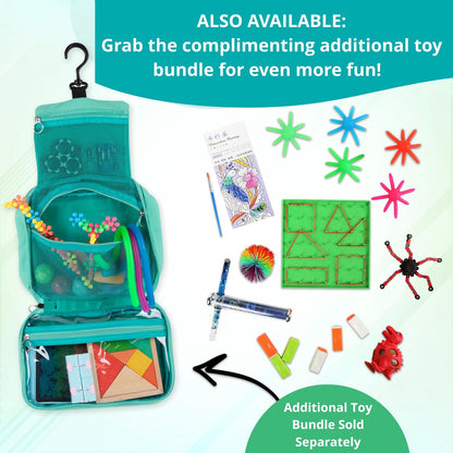 Travel Essentials for Kids – All-in-One Hanging Bag with Kid Toys, Road Trip Activities for Kids, Sensory Toys & Travel Games for Airplane Trips, Car Rides, Gifts for Boys & Girls Ages 4+ (Pink)