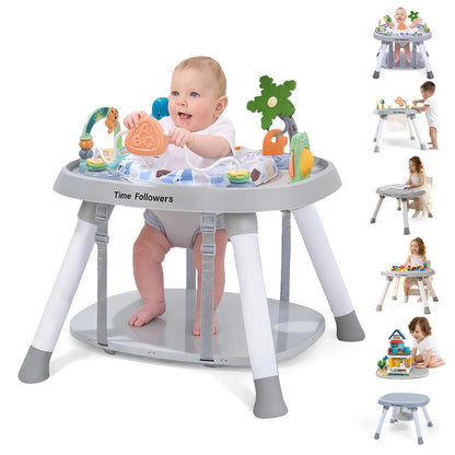 Time Followers® 6-in-1 Baby Activity Center | 4 Stage Montessori-Inspired Toys | Grow Stationary Standing Toddler Table | Jumpers & Bouncers | Must Have for Boy & Girl 6, 12, 24+ Month Old (White)