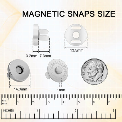 CooBigo 24Sets Magnetic Snaps for Purse Closures 18mm Magnetic Fastener Replacement Kit Magnetic Snaps for Purses and Totes Clothing Bag DIY Craft (Silver)