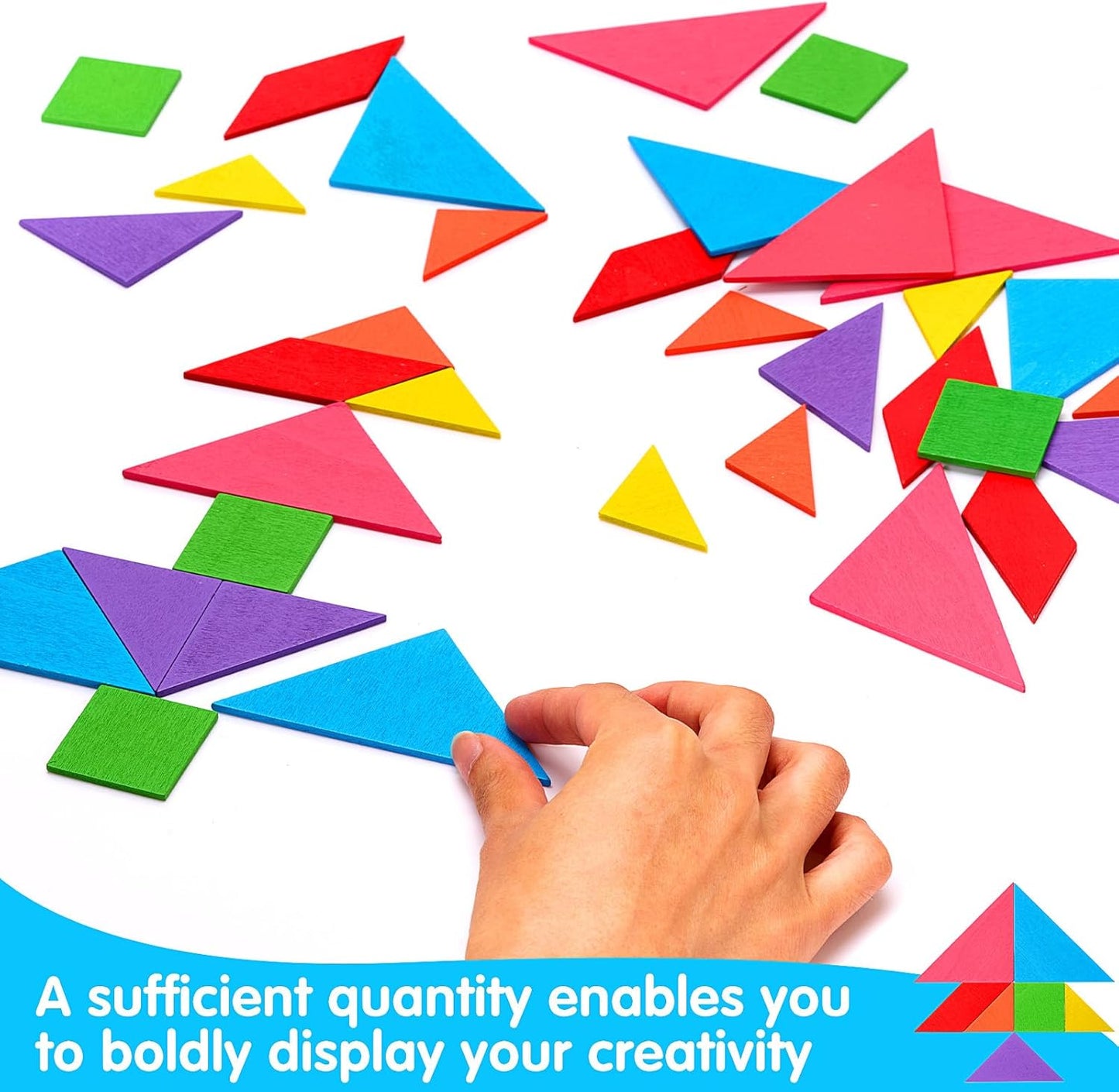 Soulchen 100 Pack Wooden Tangrams Puzzles Bulk for Student Shapes Puzzle Brain Logic Block for Tangram Game Geometric Pattern Block Toy Birthday Party Goody Bag Stuffers Educational Gifts for Adults