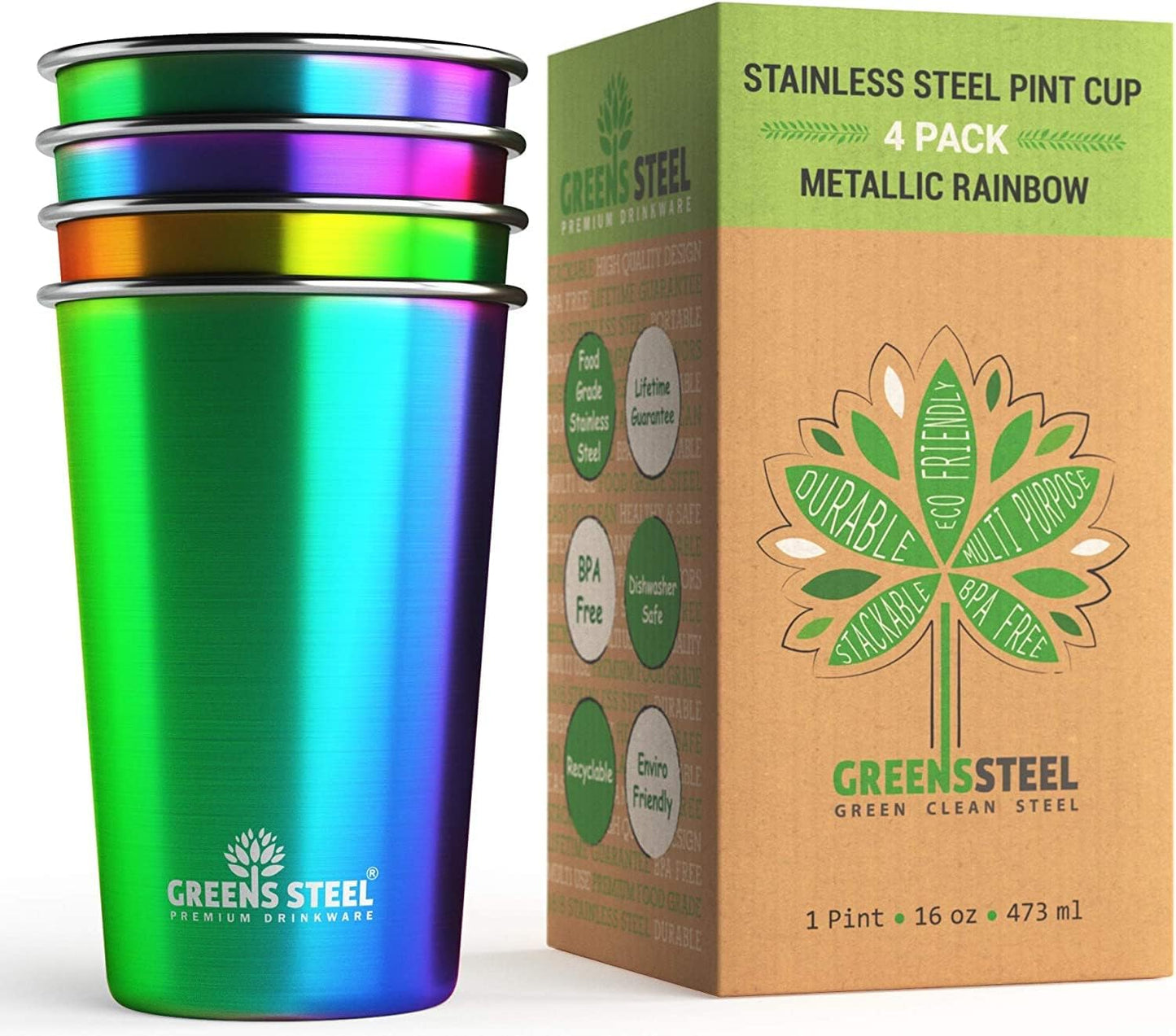 10oz Kids Cups – Stainless Steel Cups for Home, Party, Camping & Outdoor Activities – BPA Free, Unbreakable, Premium Stackable Metal Drinking Glasses for Children (4-Pack)