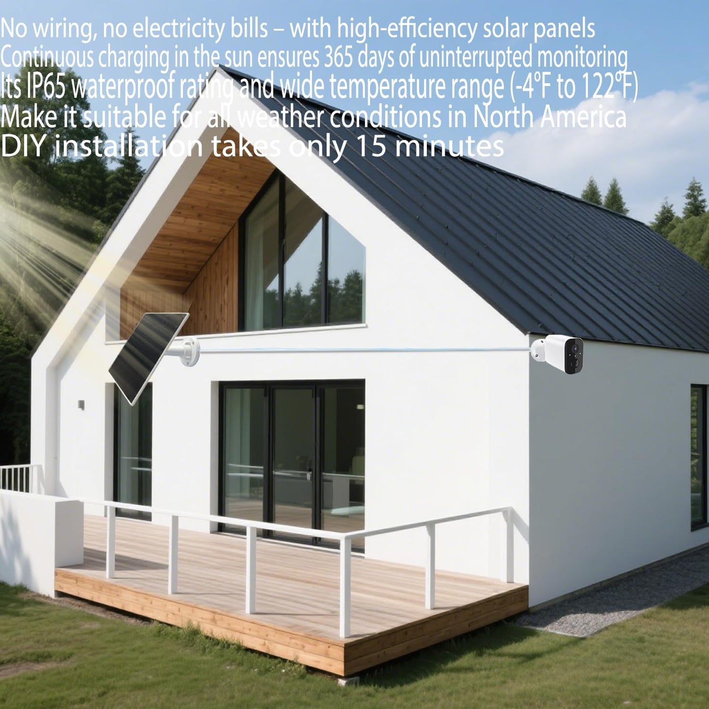 5W Solar Panel Designed specifically for Outdoor Security Cameras IP65 Waterproof Rating Equipped with a 9.8-Foot Cable (Supports USB-C/Micro USB/DC 3.5 x 1.35 mm connectors)