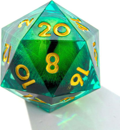 YEMEKO Beholder'S Eye D20 Dice Dragon Eye DND 22MM Single with Resin Sharp Edge 20 Sided D&D Handmade Polyhedral for Dungeons and Dragons, RPG, Roleplaying Games MTG Table Games(Blue Gold)