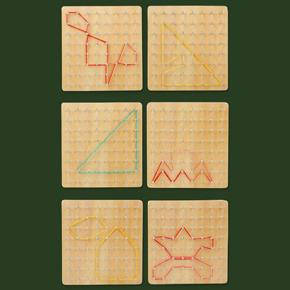 Fun Educational Toy with Wooden Geoboard and Elastic Rubber Bands for Fine Motor Skills Logical Thinking Development Educational Rubber Band Board