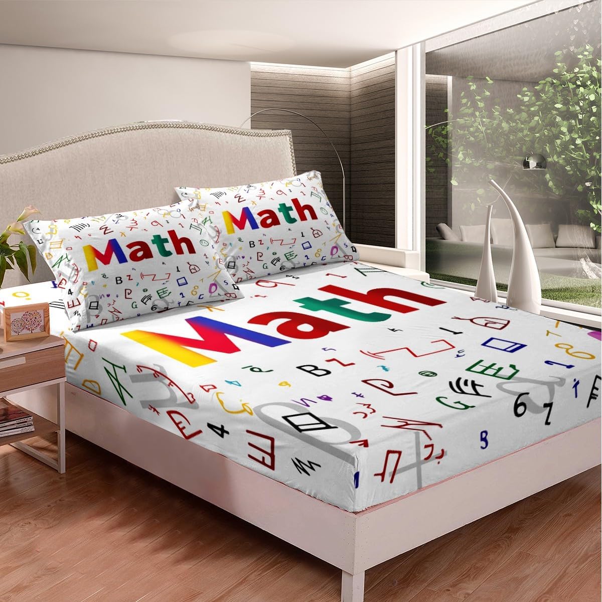 Erosebridal Science Theme Bed Sheets Set Full Size for Boys Girls Chemistry Periodic Table Print Sheet Set Chemical Subject Theme Sheets Teens Kids Math Science Atyle Fitted Sheet 4 Pcs