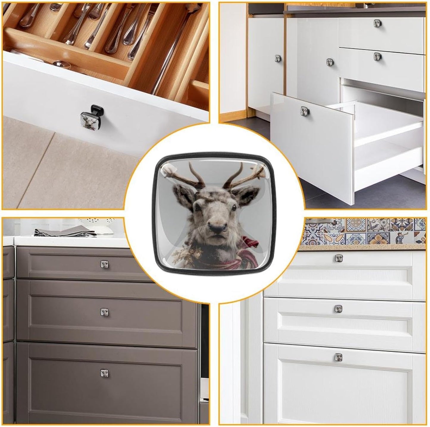 4 Pack Cabinet Knobs Drawer Pulls, 30mm Round ABS Glass Drawer Hardware Growing Butterfly Cabinet Handles with Screws for Dressers Kitchens Cupboard