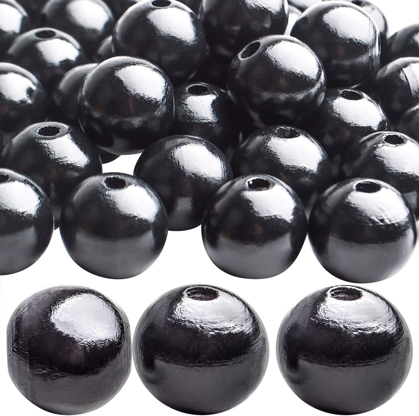 Aylifu Round Wooden Beads, 50 pcs 25mm Natural Unfinished Wooden Spacers for DIY Crafts Jewelry Making, White, Hole: 5mm