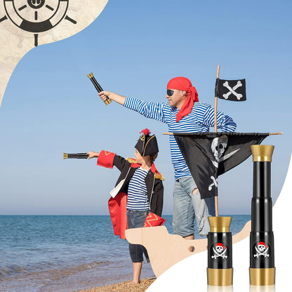 2 Pieces Plastic Pirate Telescope Toy Portable Adjustable Mini Retro Telescope Mini Plastic Pirate Captain Monocular Telescopes Toy for Party Favor Supplies, Bronze and Black