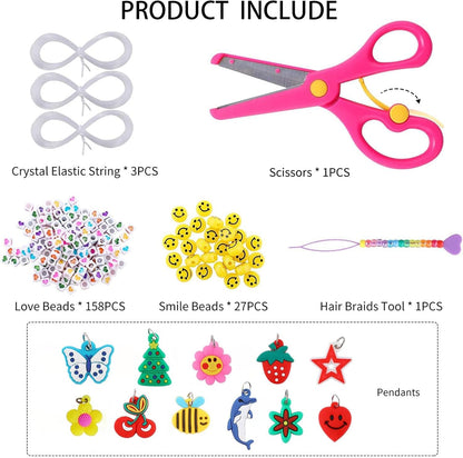 1720+pcs Pony Beads Kit 1830pcs 6 Style Letter Alphabet Beads Rainbow Plastic Pony Bead Bulk Multicolor Kandi Bead Elastic String DIY Crafts Jewelry Making Kit for Bracelets Necklaces