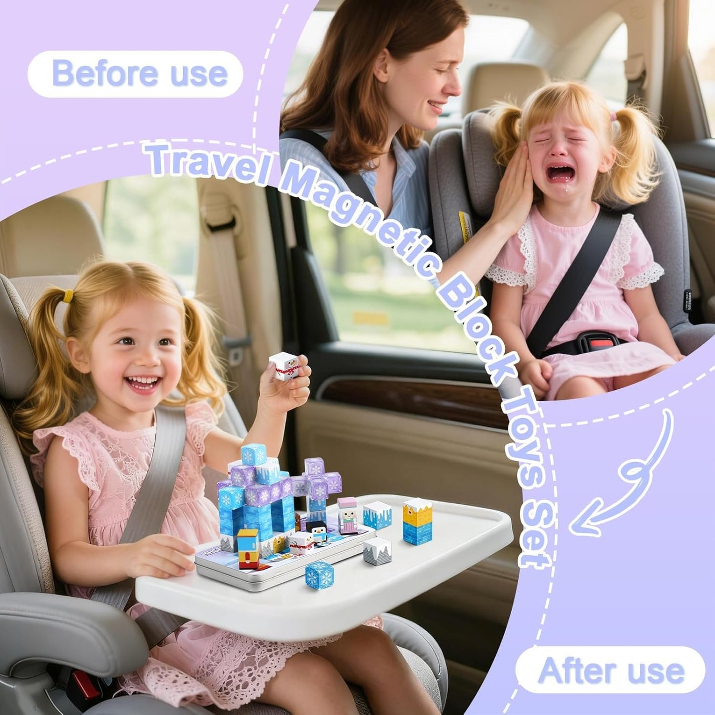 QOUBAI 45PCS Mini Magnetic Blocks Travel Toys, Magnet Building Cubes Tiles Set with Portable Iron Case, Learning Activities Gifts for Kids Toddlers Boys & Girls Ages 3-8 (Construction)