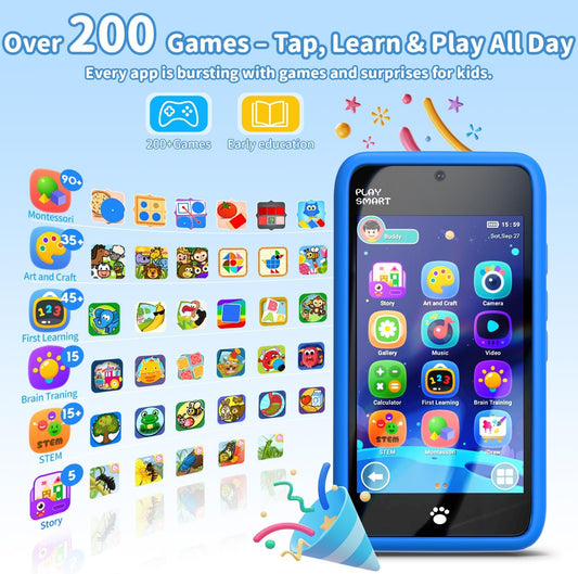 MOMILLA Kids Smart Phone Toys for Girls, 3.97” Touchscreen, Dual Cameras with Stickers, 200+ Games & 16GB Storage, Christmas Birthday Gifts for Kids Age 3-10, Educational Mini Toddler Play Phone Toy