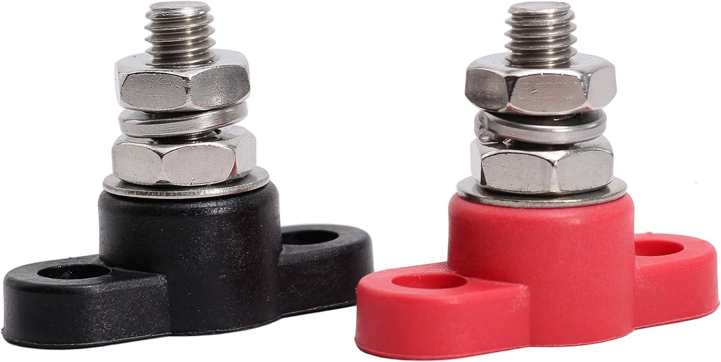 Fastronix 3/16" (#10-32) Stainless Steel Single Stud Power and Ground Junction Block Red and Black