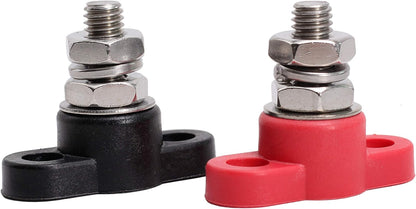 Fastronix 3/16" (#10-32) Stainless Steel Single Stud Power and Ground Junction Block Red and Black