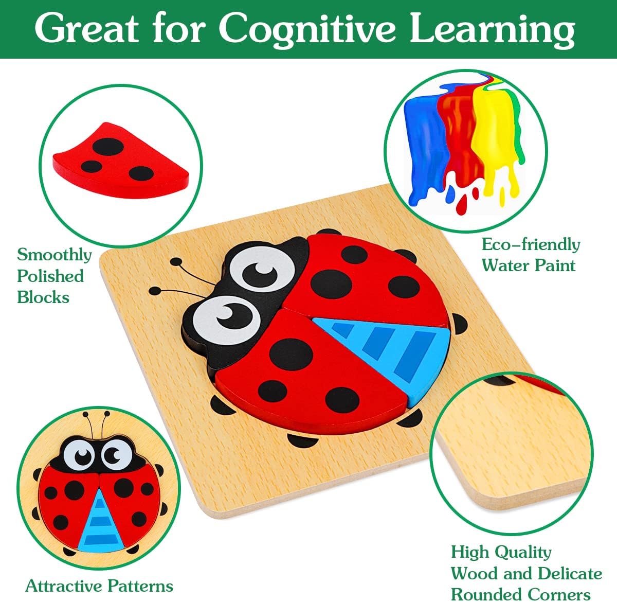 Dreampark Wooden Puzzles for Toddlers Ages 1-3, Montessori Toys for 1 2 3 Years Old Girls Boys Baby Kids Puzzle Learning Educational Christmas Birthday Gifts Toys 6 Pack Animal Jigsaw Puzzle