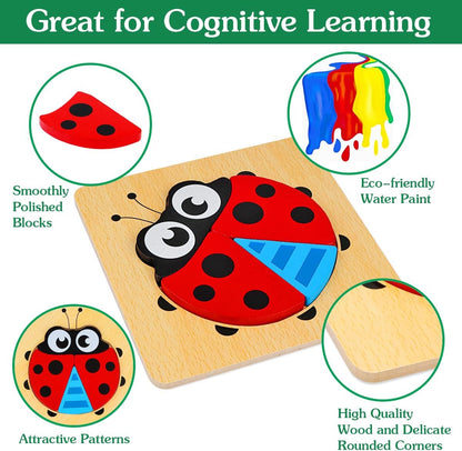 Dreampark Wooden Puzzles for Toddlers Ages 1-3, Montessori Toys for 1 2 3 Years Old Girls Boys Baby Kids Puzzle Learning Educational Christmas Birthday Gifts Toys 6 Pack Animal Jigsaw Puzzle