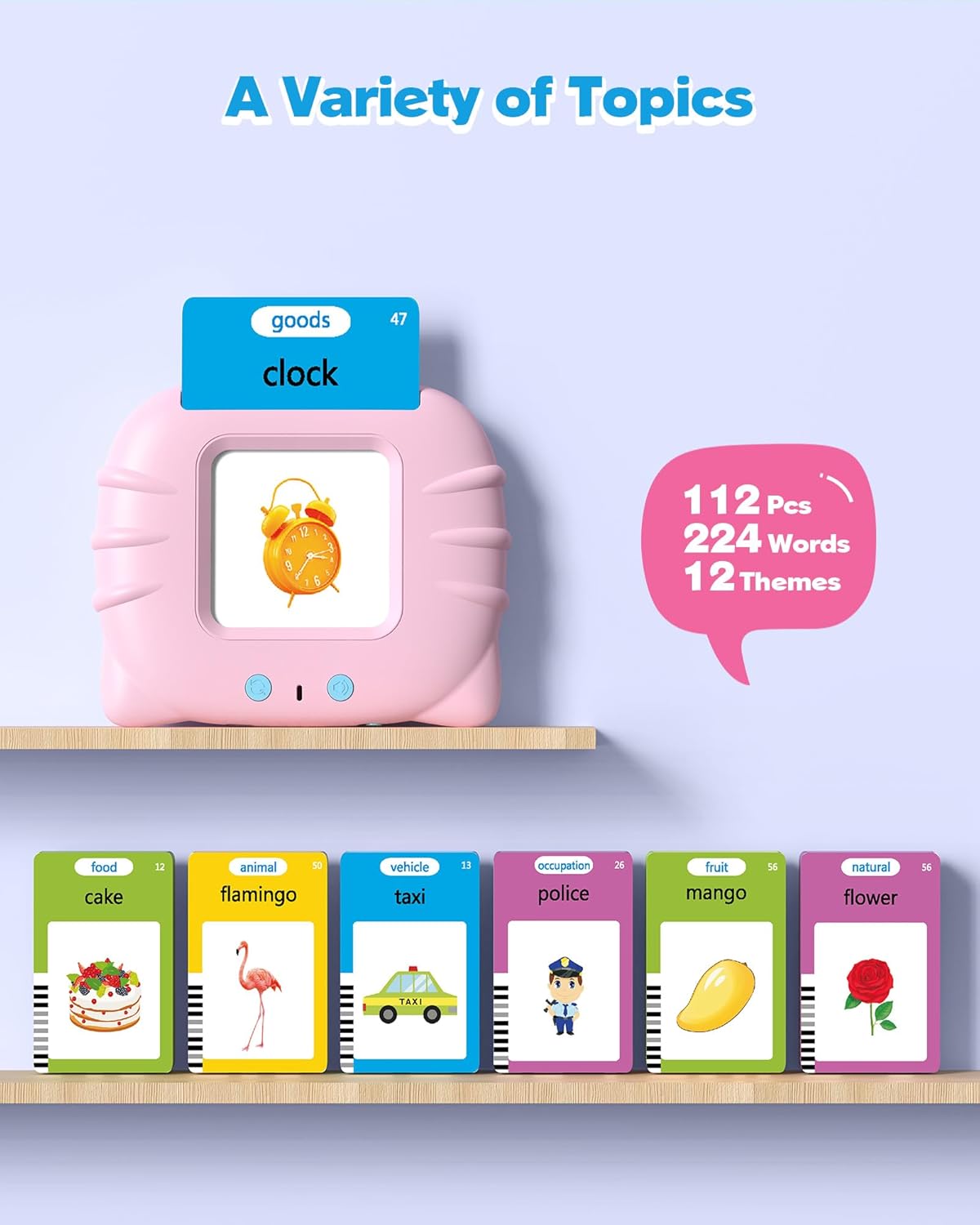 Airbition Talking Flash Cards for Toddlers 1 2 3 4 Year Olds, Montessori Language Learning Toys with 224 Words, Pocket Speech Therapy Toys, and Speech Development Educational Playthings for Children