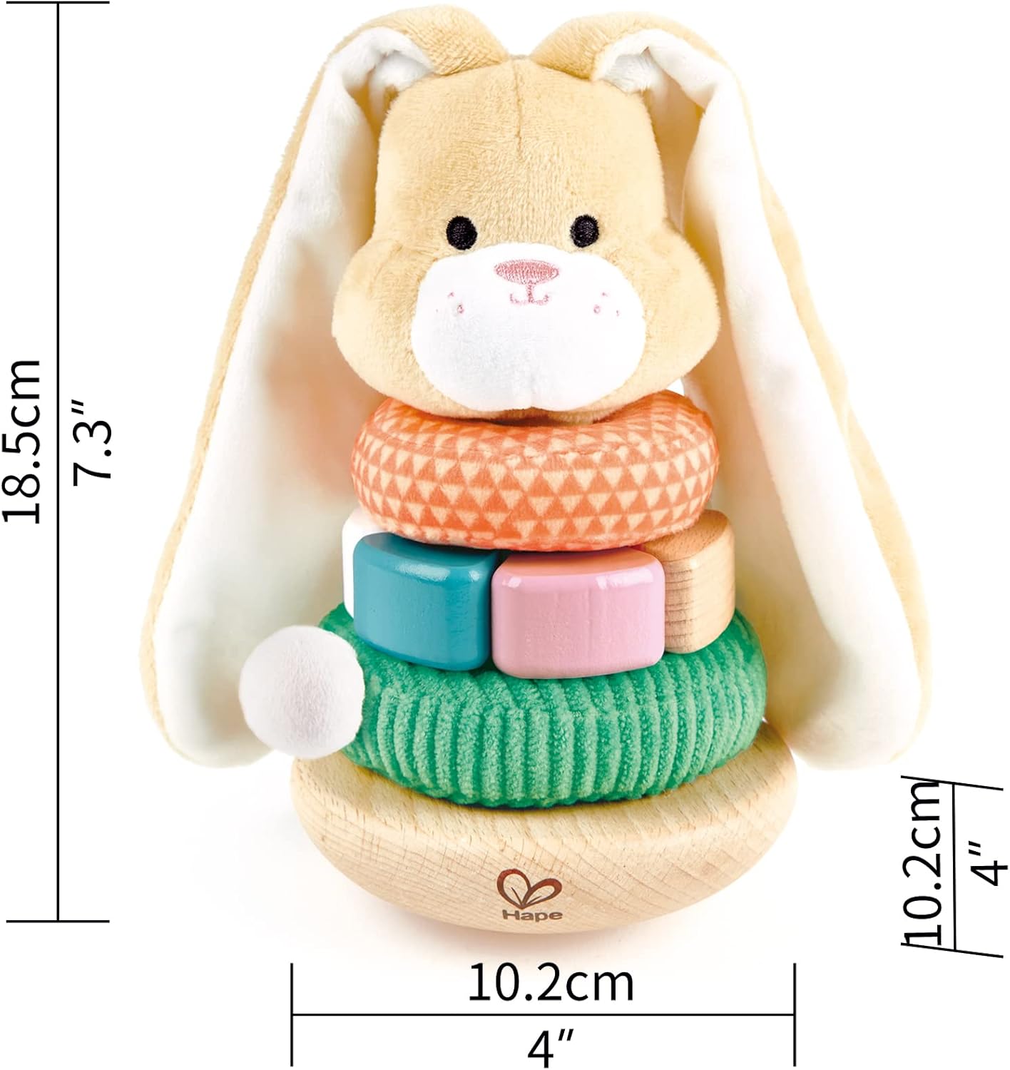 Hape Bunny Stacker|Wooden Stacking Rings|Wobble Learning Tower Developmental Toy, for Babies 10 Months+