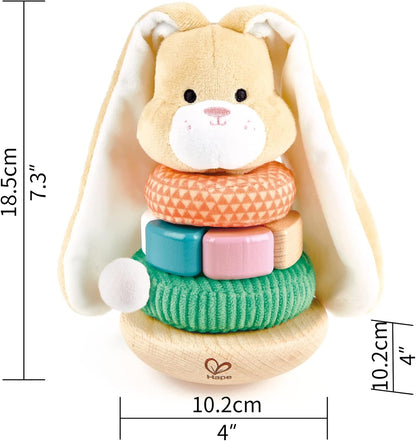 Hape Bunny Stacker|Wooden Stacking Rings|Wobble Learning Tower Developmental Toy, for Babies 10 Months+