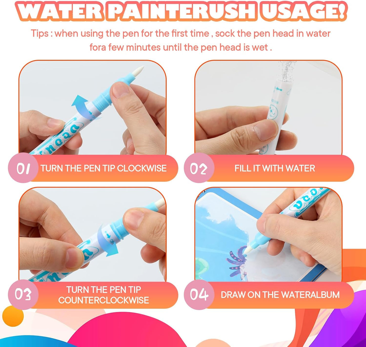 5 Pack Reusable Water Coloring Book for Toddlers, Water Doodle Book Toys, Paint with Water Books,Mess-Free Coloring Book, Portable Educational Doodle Drawing Toy,Educational Learning Kits Gifts