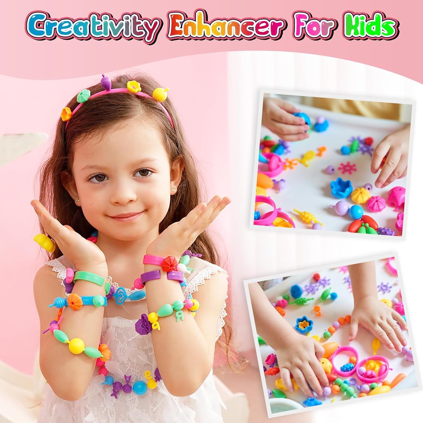 FUNZBO 520+ Snap Pop Beads - Jewelry Making Beads Charms Style Craft Kit, Arts and Crafts for Kids Ages 4-8, Toys for 3 4 5 6 7 Years Old Girls Birthday Gifts Ideas, Bracelet Necklace Ring for Girls