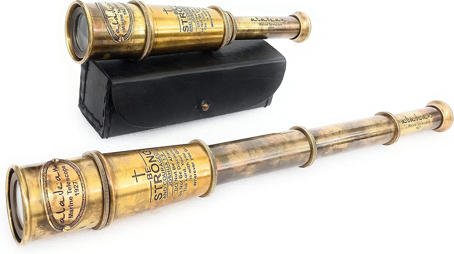 Vintage Spyglass Telescope 16" Inspirational Gifts for Boys - Be Strong & Courageous Engraved Uplifting Pirate Spyglass Gift