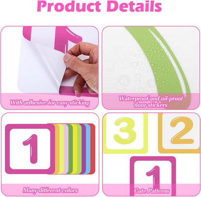 10Pcs Hopscotch Game Floor Stickers, Number Lattice Floor Sticker with 1 Pair Footprint Stickers, Funny Puzzle Games Wall Decals for Bedroom Living Room Ground Corridor