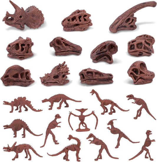 70PCS 3.7 Inch Dinosaur Bone for Sandbox Brown Dinosaur Fossil Skeleton Plastic Skull Dino Dig Toy Kit for Puzzle Game Sensory Bin Birthday Party Dino Scavenger Hunt Science Class Prize Cupcake