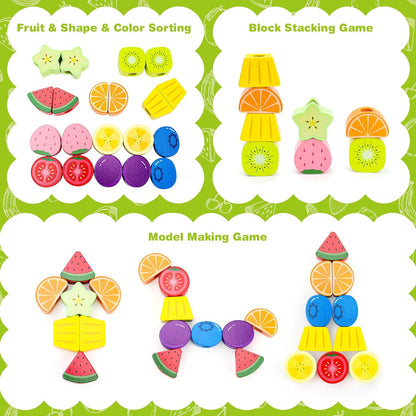 Appoft Montessori Wooden Beads Mastery Kit: Fine Motor Skills Builder for Toddlers 2-5 Stacking Blocks Lacing Beads Travel Learning Toys STEM Gifts for 2 3 4 5 Year Old Boys Girls Toys for Ages 2-4