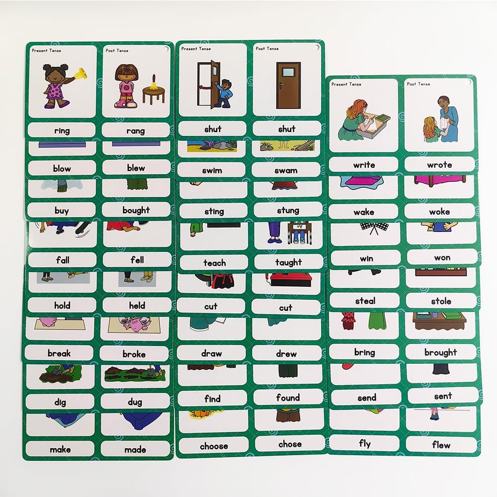 Lilias Irregular Past Tense Verbs English Grammar Double-Side Learning Flash Cards - 24 Card Set for Homeschool, Preschool, Primary School, ESL, Autism, Vocabulary Building