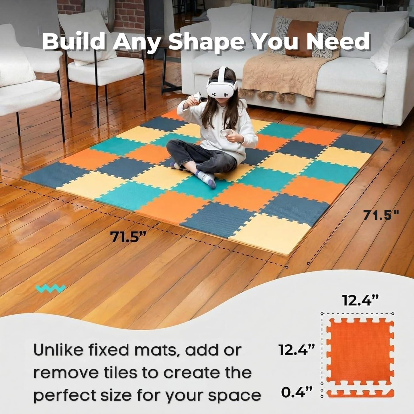 MioTetto Baby Play Mat, Soft Foam Floor Tiles for Kids. Adjustable Interlocking Foam Tiles, Fits with 50x50 Playpen Baby mat for Crawling & Development, Safe & Non-Toxic Playmat for Babies 6-12 Months