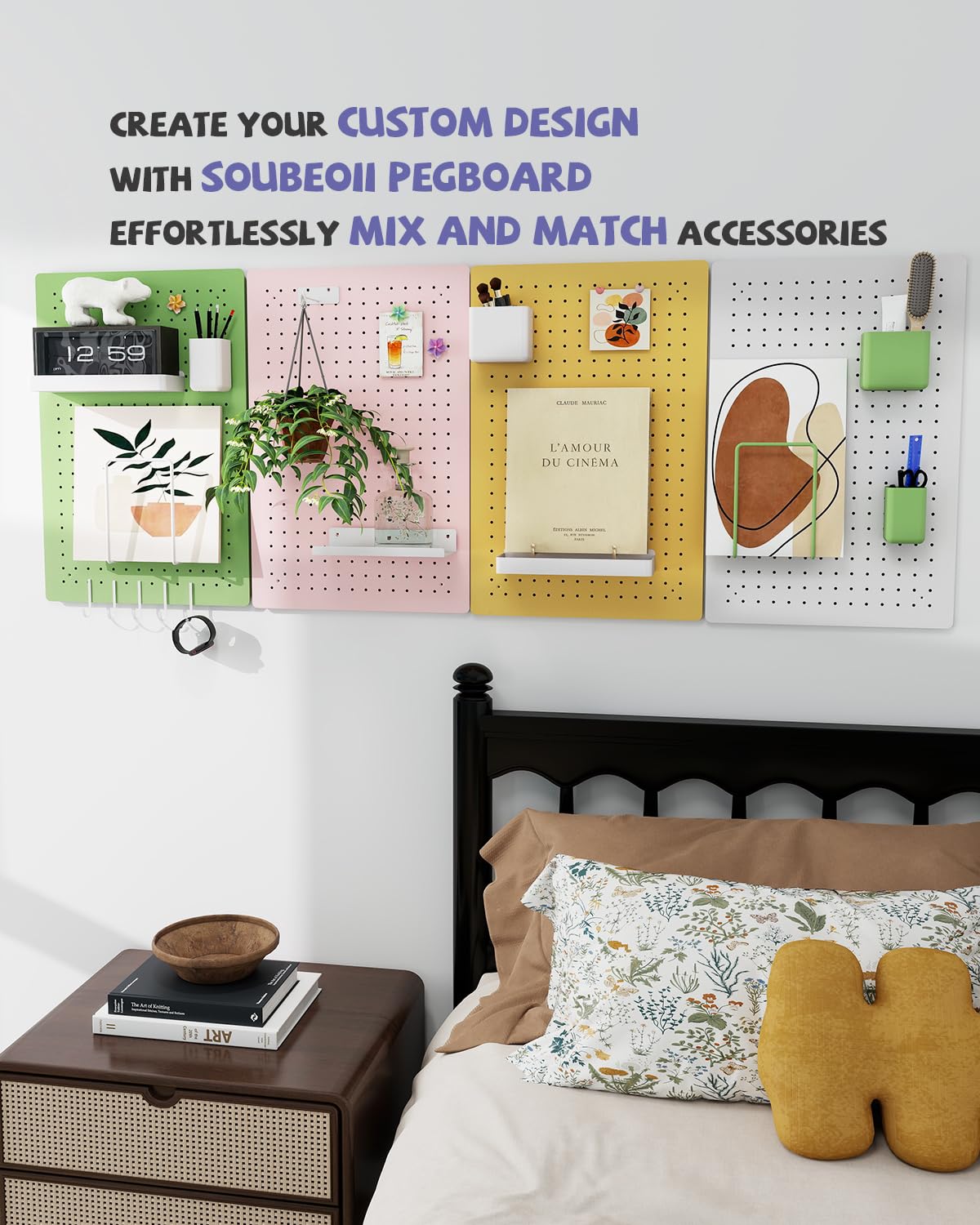 Metal Pegboard Kit — Carbon Steel Pegboards with 26 Accessories, Pegboard Wall Organizer for Home, Office, Study Room, Kitchen, Craft Room & Gaming Setup — 24″ × 16″ Yellow Peg Board