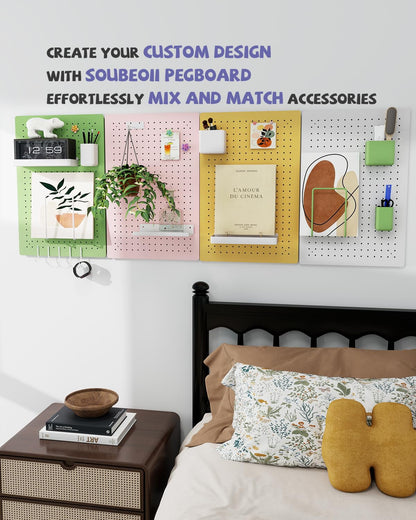Metal Pegboard Kit — Carbon Steel Pegboards with 26 Accessories, Pegboard Wall Organizer for Home, Office, Study Room, Kitchen, Craft Room & Gaming Setup — 24″ × 16″ Yellow Peg Board