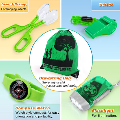 Bug Catcher Kit & Outdoor Explorer Kit for Kids, 10 Pcs Bug Catching Kit with Toy Cage, Backpack, Flashlight, Manifying Glass, Toy Net, Outdoor Exploration Toys Gift for Boys Girls 3-12