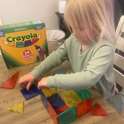 CreateOn Crayola Glitter Magnetic Tiles, Building Set for Kids, Magnetic Tiles, Kids’ Building Toys, STEM & Montessori Toys for Boys and Girls Ages 3+, 24-Piece Set (Glitter)