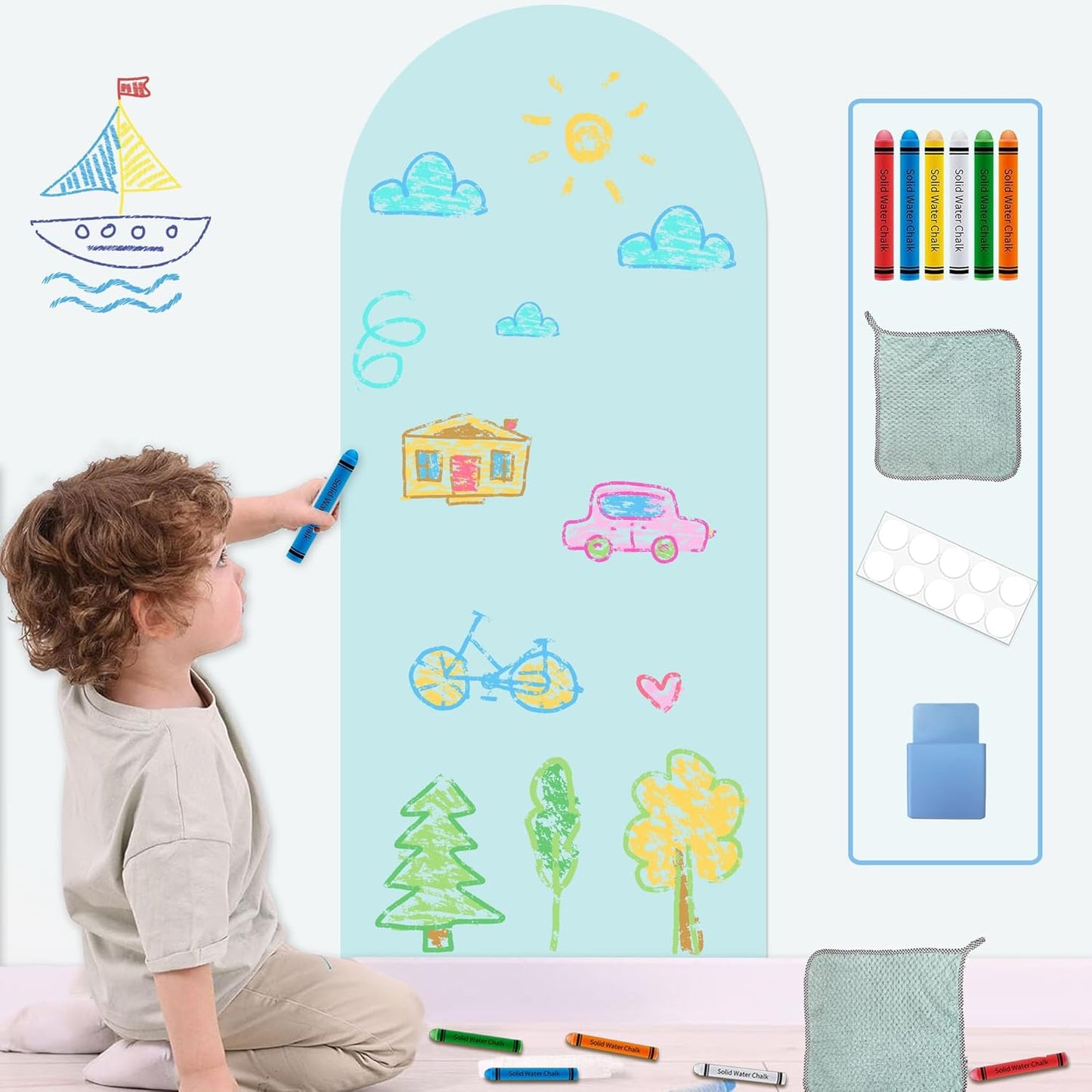 8 PCS Magnetic Wall Decals for Kids Magnetic Chalkboard Peel and Stick Magnet Sheets Board Sticker Tangram Puzzle Self Adhesive Contact Paper Dry Erase Blackboard for Playroom Homeschool 15.7"x10.4"