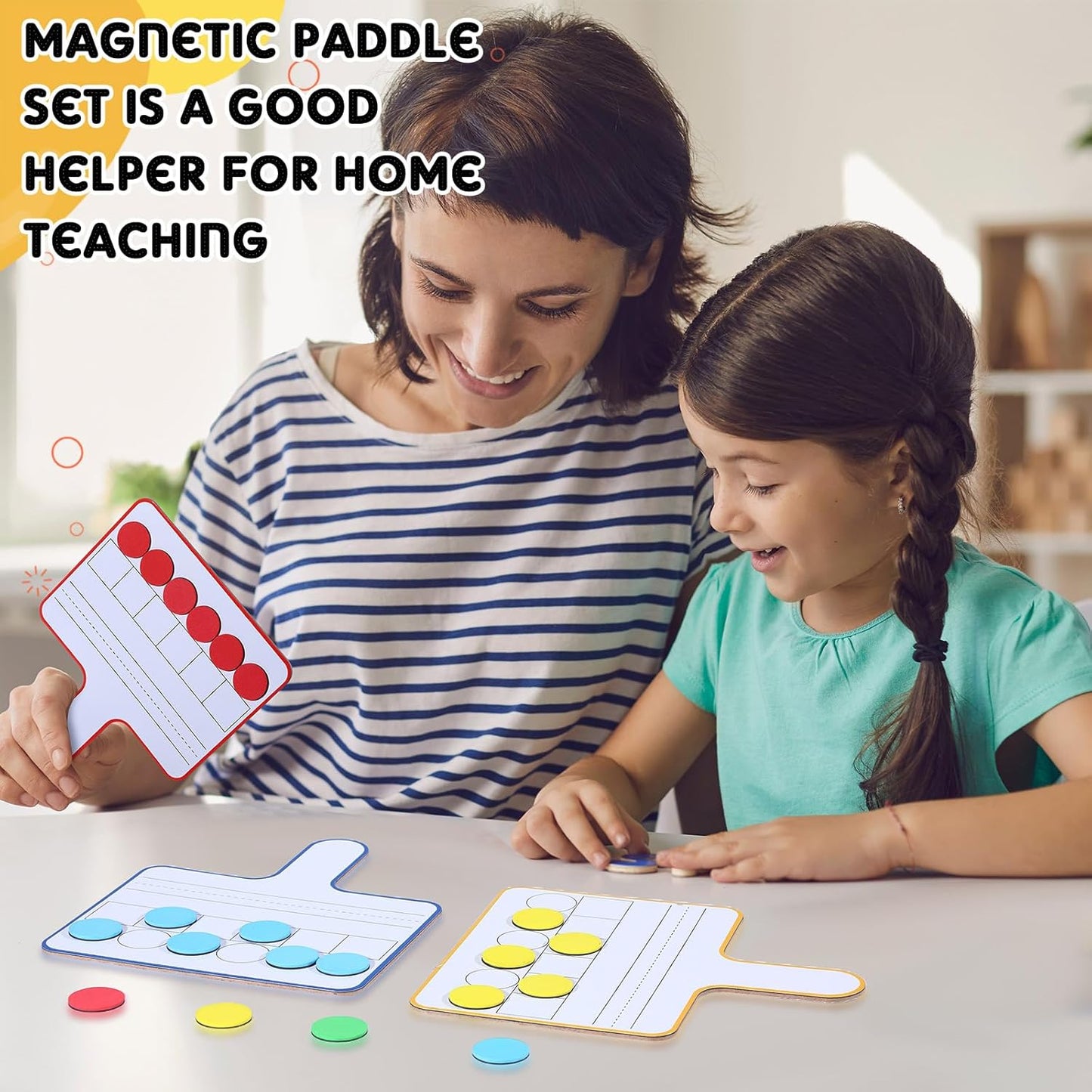 Seajan 12 Pcs Paddle Set Education Dry Erase Double Side Handheld Answer Board with Magnetic Counters Discs Phonemic Awareness Phonics Games Toy for Students Kids Teaching (Classic Color)