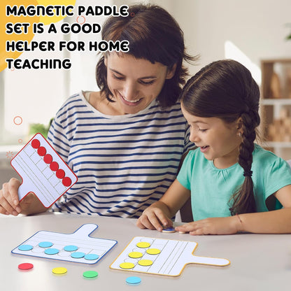 Seajan 12 Pcs Paddle Set Education Dry Erase Double Side Handheld Answer Board with Magnetic Counters Discs Phonemic Awareness Phonics Games Toy for Students Kids Teaching (Classic Color)