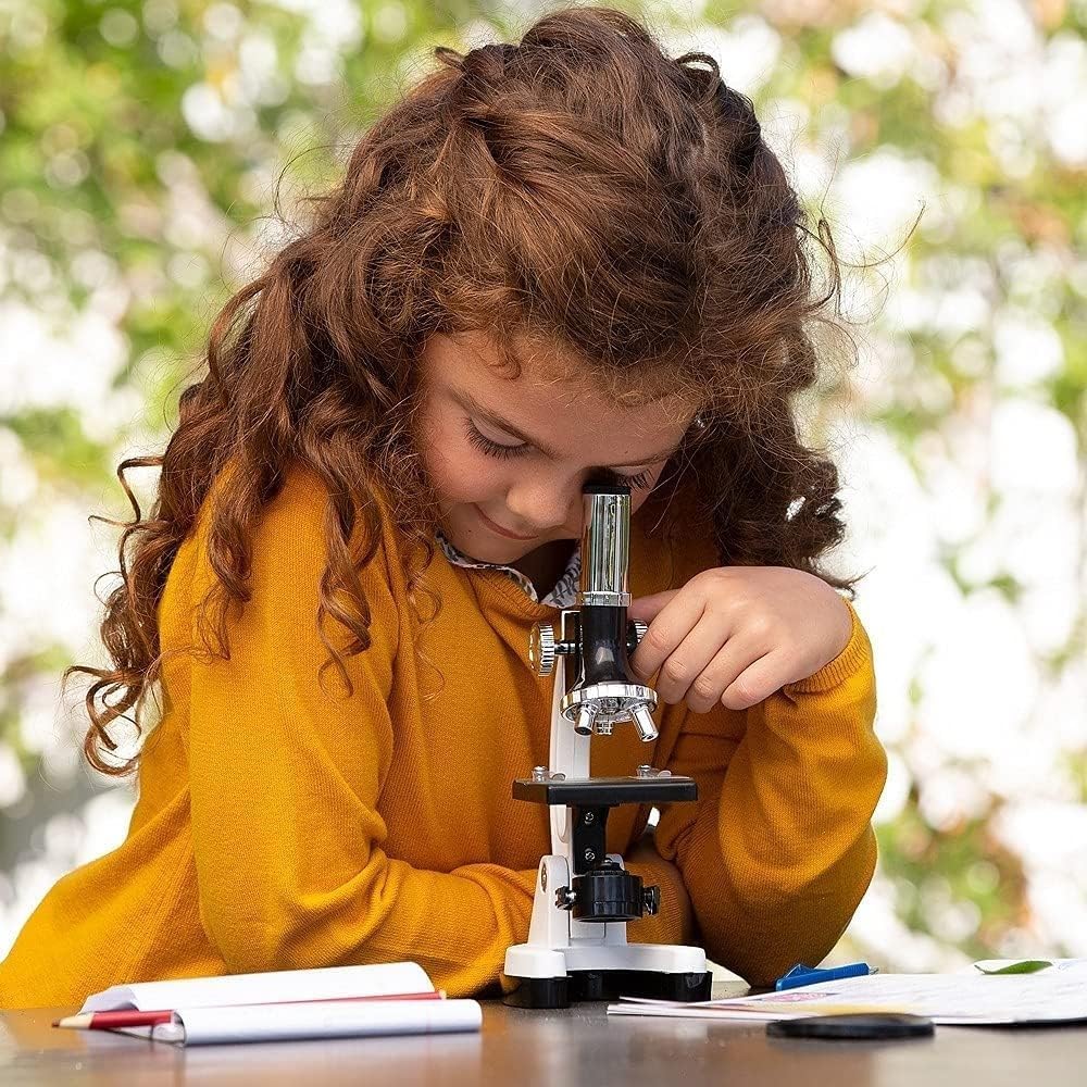 AMSCOPE-Kids 120X-1200X White Metal Arm Starter Kids Student Microscope Kit and Compact Refractor Telescope with Tripod - M30-ABS-KT2-W-TKVB1
