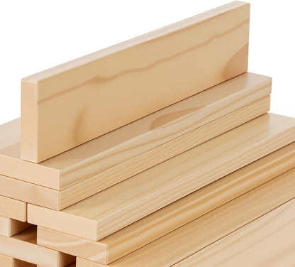 Premium 300 Pcs Natural Wooden Building Blocks for Kids Ages 3-12,Pine STEM Construction Toy - Open-Ended Classic Building Blocks Set for Castles, Bridges & Towers, Educational Learning Gift (4.7 in)