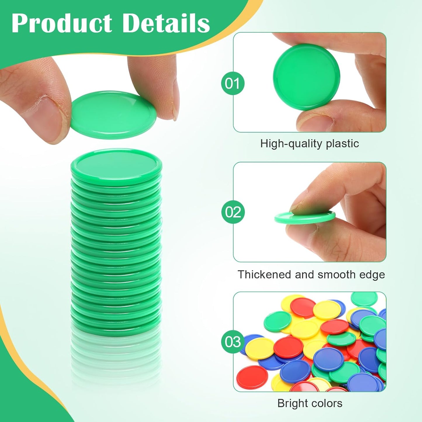 Luxiv 200Pcs Plastic Learning Counters with Storage Box, 4 Colors Bingo Chips 1 Inches Poker Chips Educational Counting Math Counters Manipulatives Round Game Chips Plastic Counters