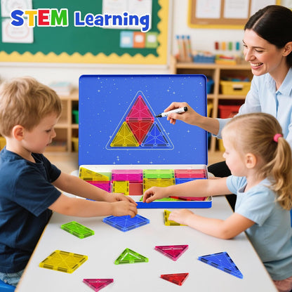 42PCS Mini Magnetic Tiles Travel Set with Iron Storage Box - Portable STEM Building Blocks for Kids 3-8, Montessori Educational Magnet Toys for Airplane, Car Rides & On-The-Go Play